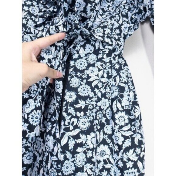Zara Floral Poplin Ruffle Jumpsuit XS Blue Belted SS20 Blogger Fav TRF - Picture 9 of 15